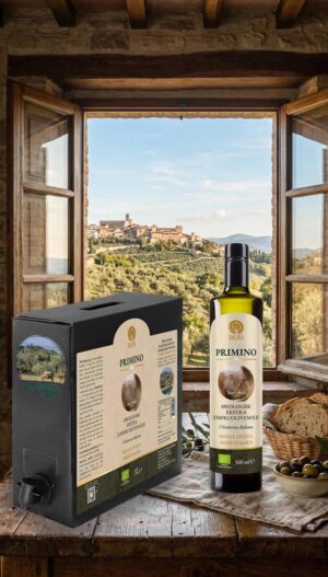 Primino italian organic extra virgin olive oil bag in box and 500 ml bottle
